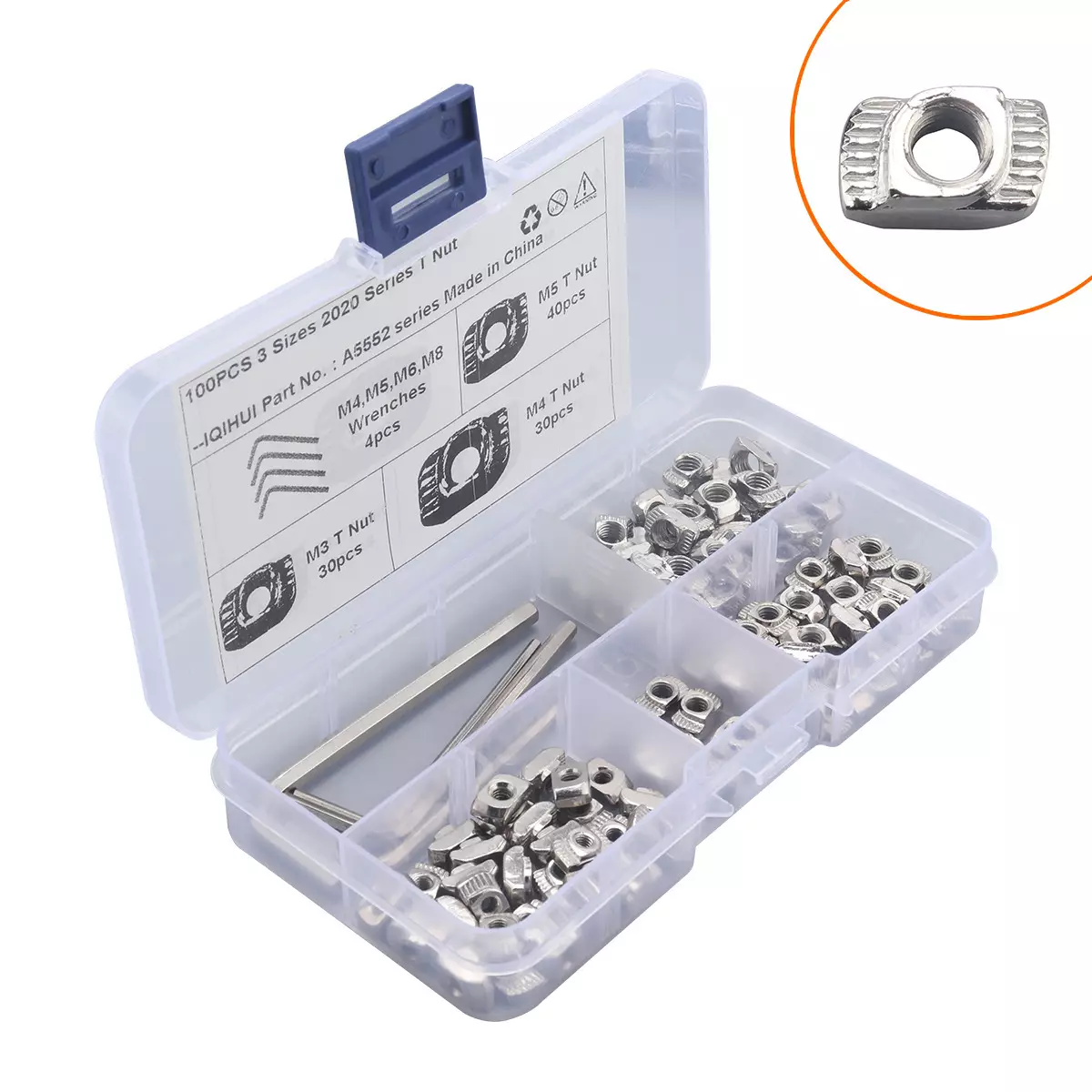 100 are equipped with 3 specifications ofEuropean standard T -type nut combined slider -filled snail aluminum material nut with wrench