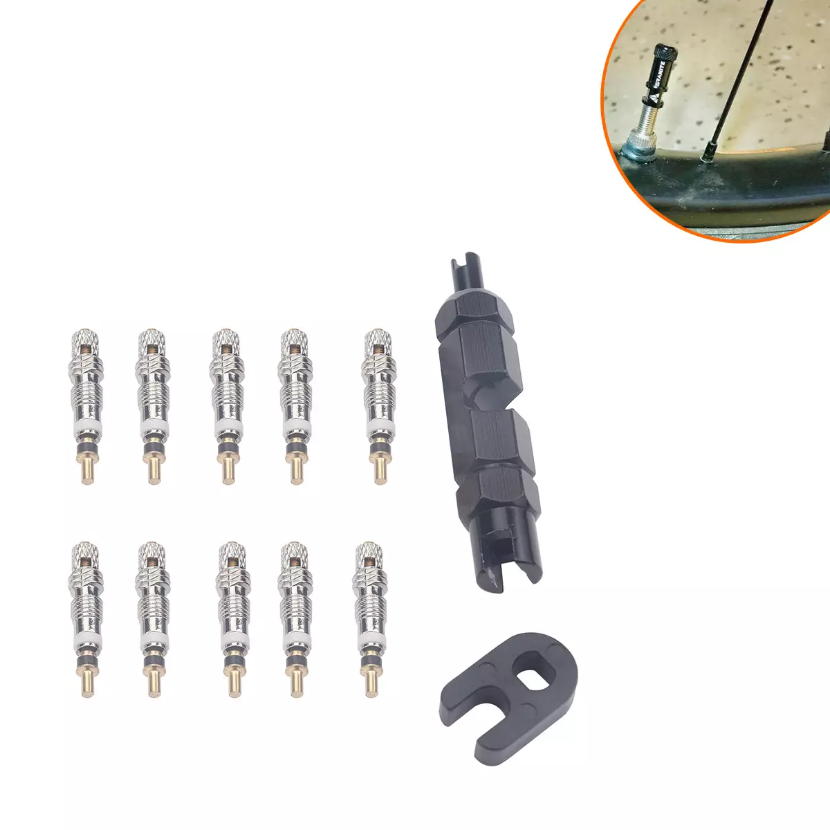 10 combinations of French bicycle valve core removable valve mouth with black maintenance tools