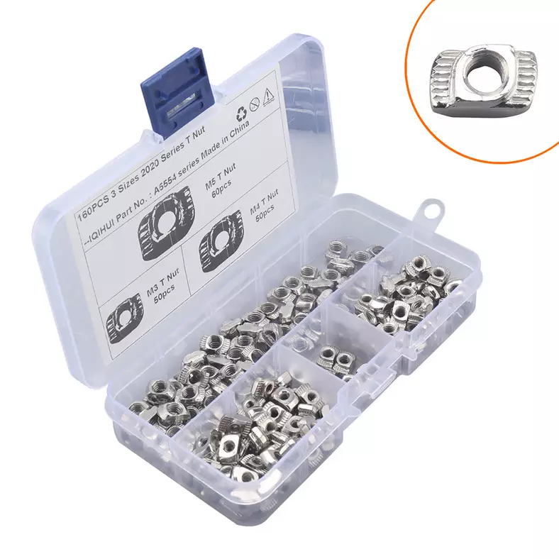 160pcs combined with 3 specifications of European standard T -type nut M3 M4 m5 nickel -plated nickeling snails
