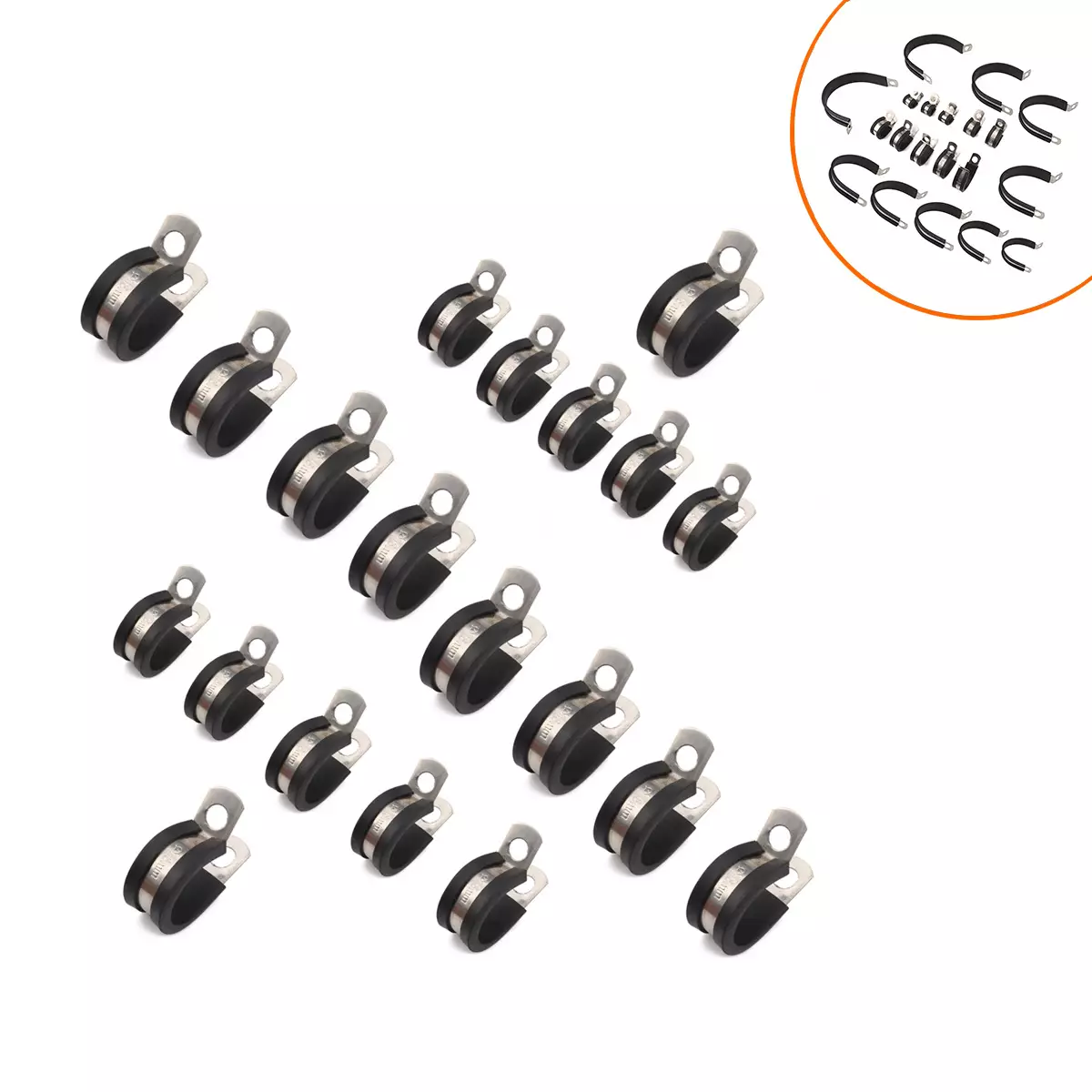 20 specifications of foreign trade supplies φ5-φ50 stainless steel 304 rubber strip band R-shaped plus glue card hoop