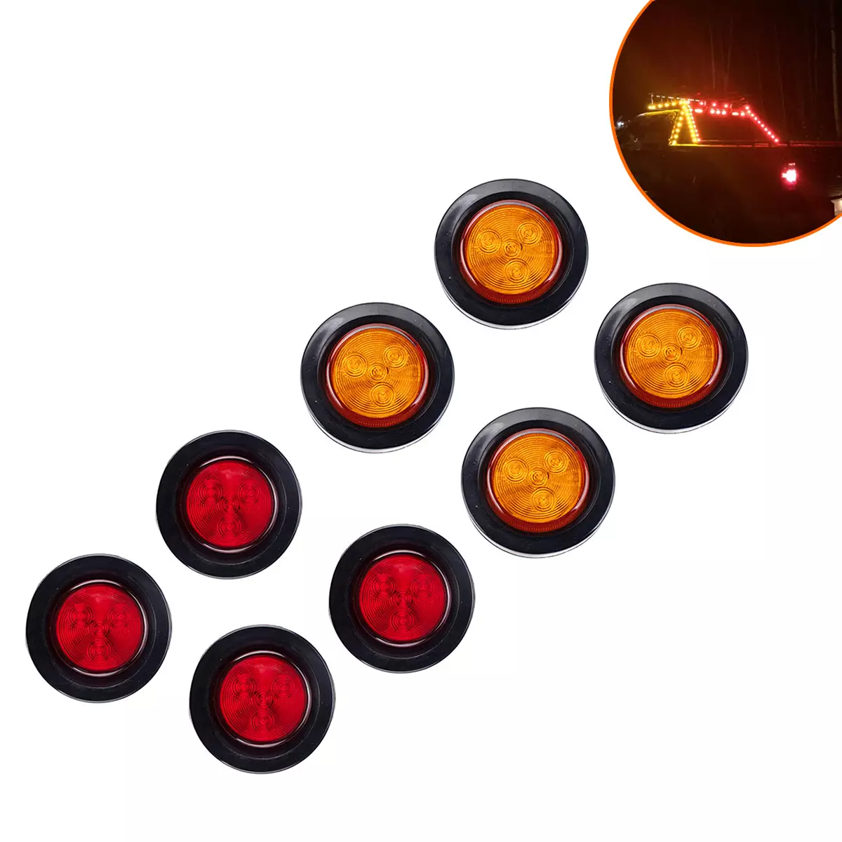 2.5 -inch red yellow rubber circle round lamp LED round side lights for heavy truck trailer truck trailers