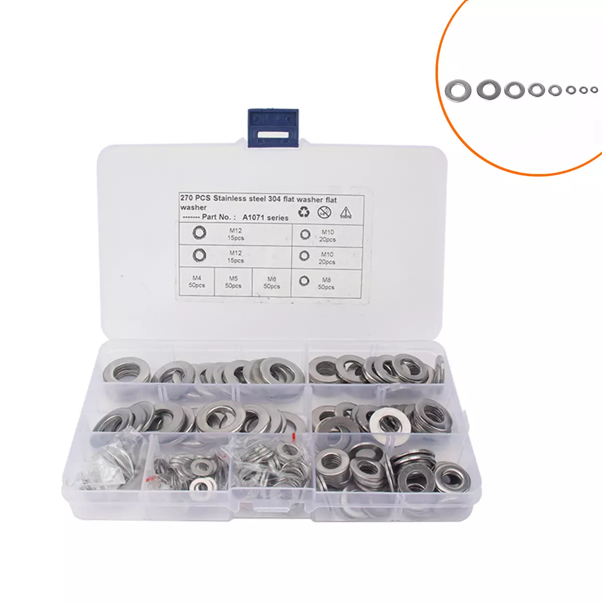 270pcs boxes 304 stainless steel flat pads resistance to corrosion resistance high temperature anti -loose ultra -thin metal flat pad