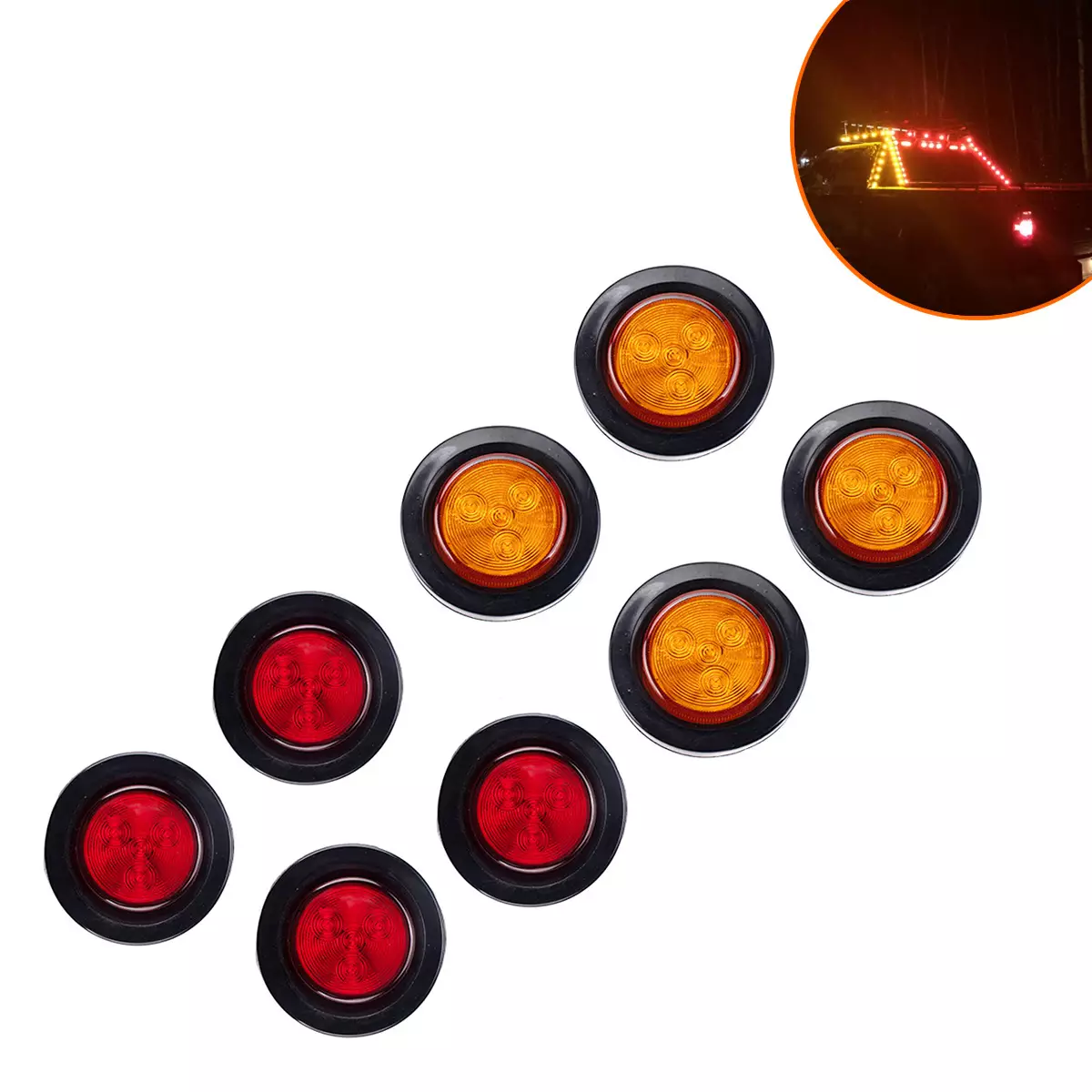 2 -inch red yellow rubber circle round light, LED round side lights are for heavy card trailer cars