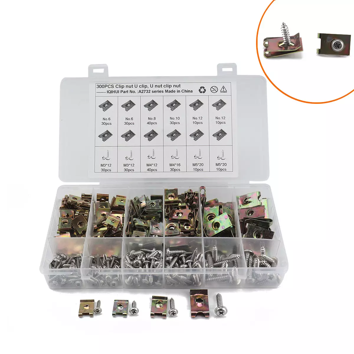 300 installed-plating zinc U-type spring chin throw throw spring nut and stainless steel screw