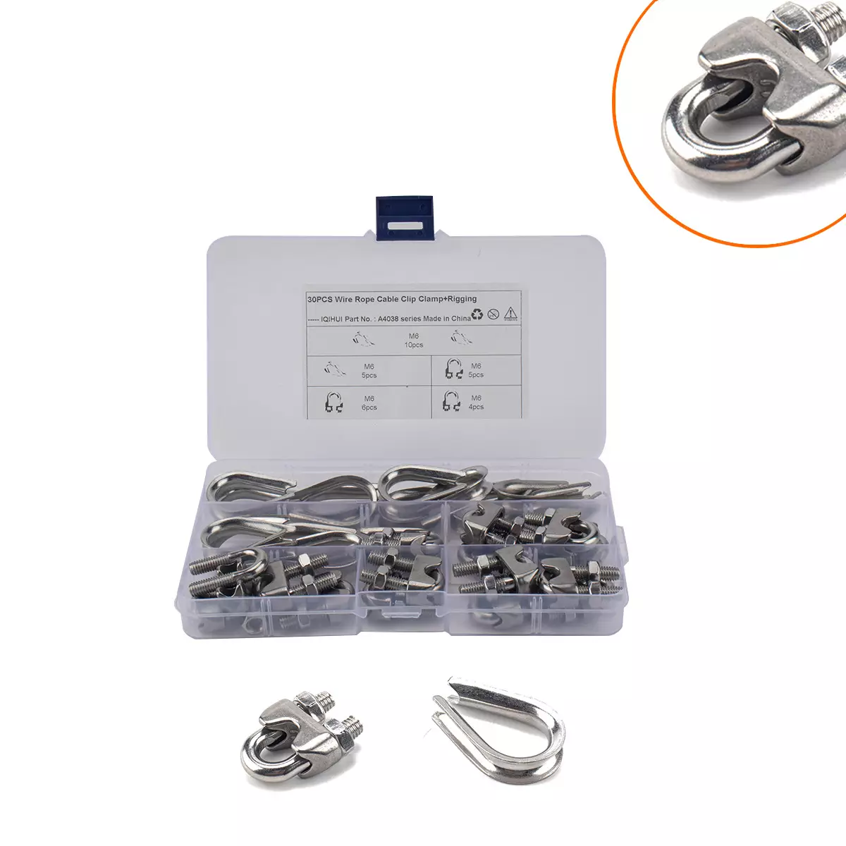 30 boxes of foreign trade supplies-M6 stainless steel 304 steel wire rope hip cat claws with triangular tube sleeve