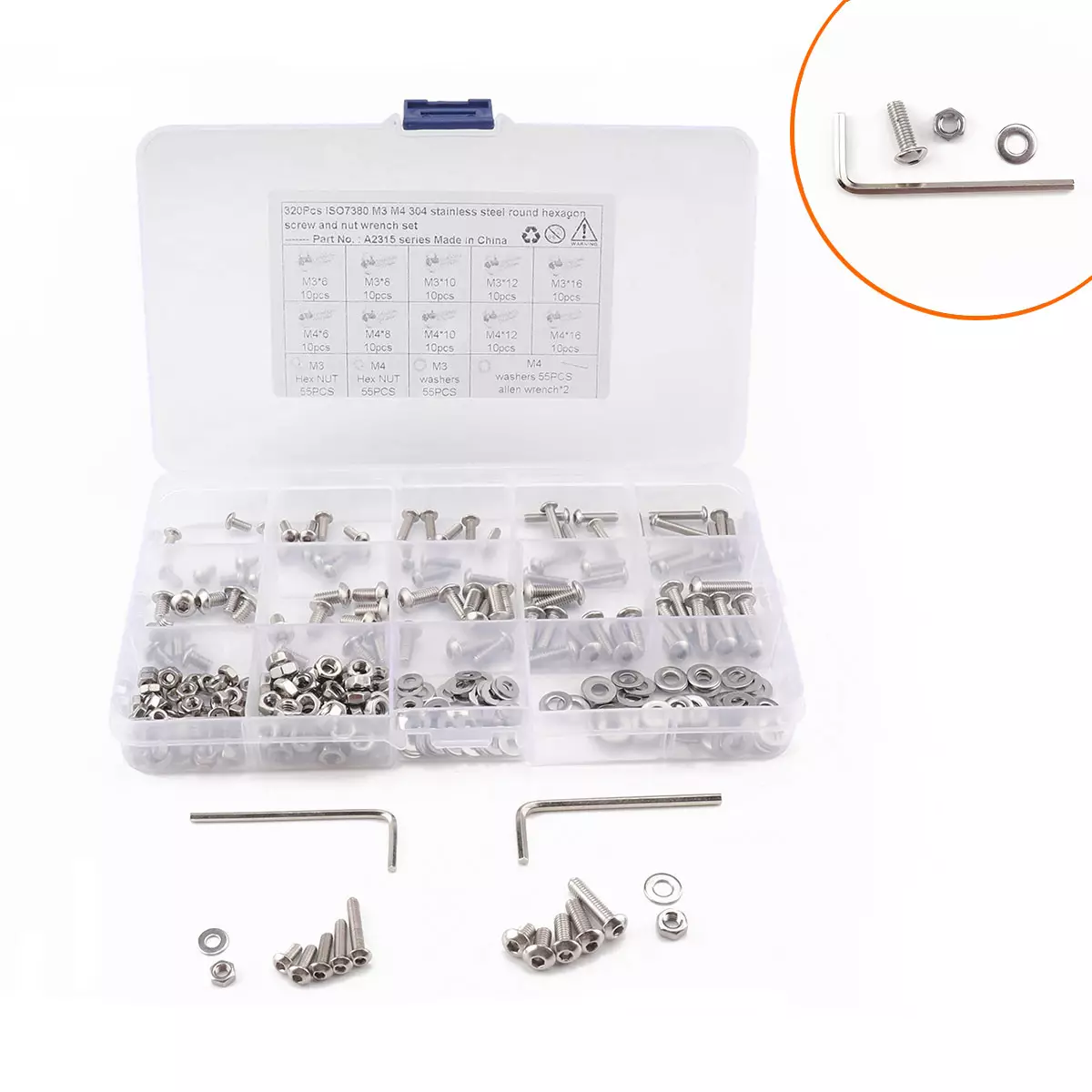 320 boxes of stainless steel 304-M3, M4 semi-round head/flat-headed hexagonal screw nuts wrench