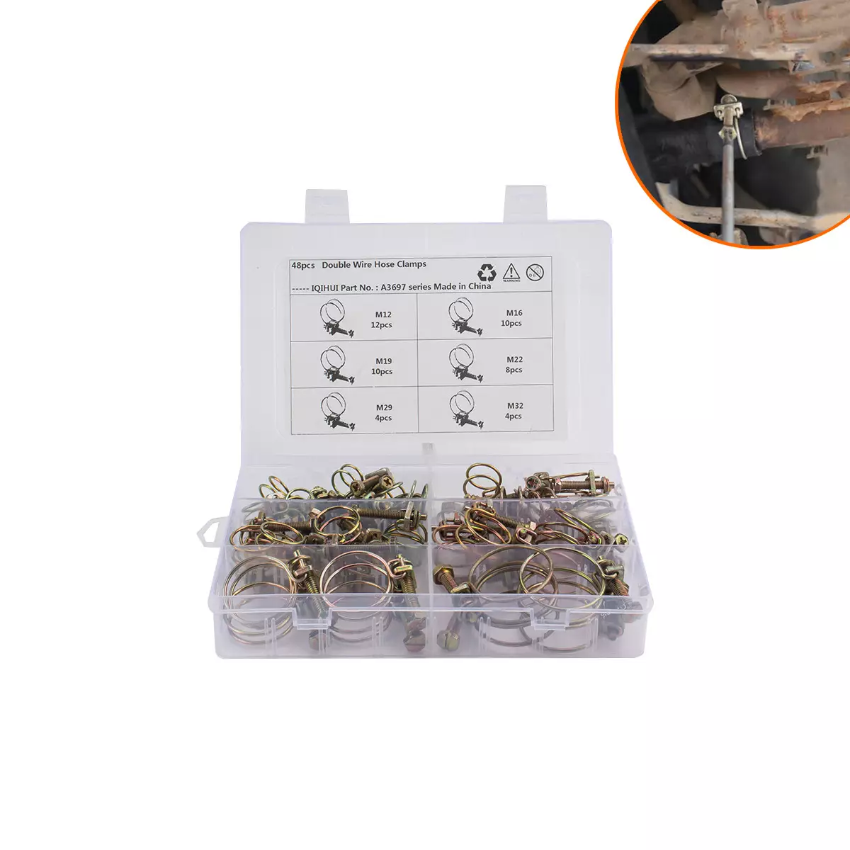 48 boxes-6 specifications of double-iron wire throat hoop, double wire ring hoop, galvanized iron wire pipe hoop foreign trade suite