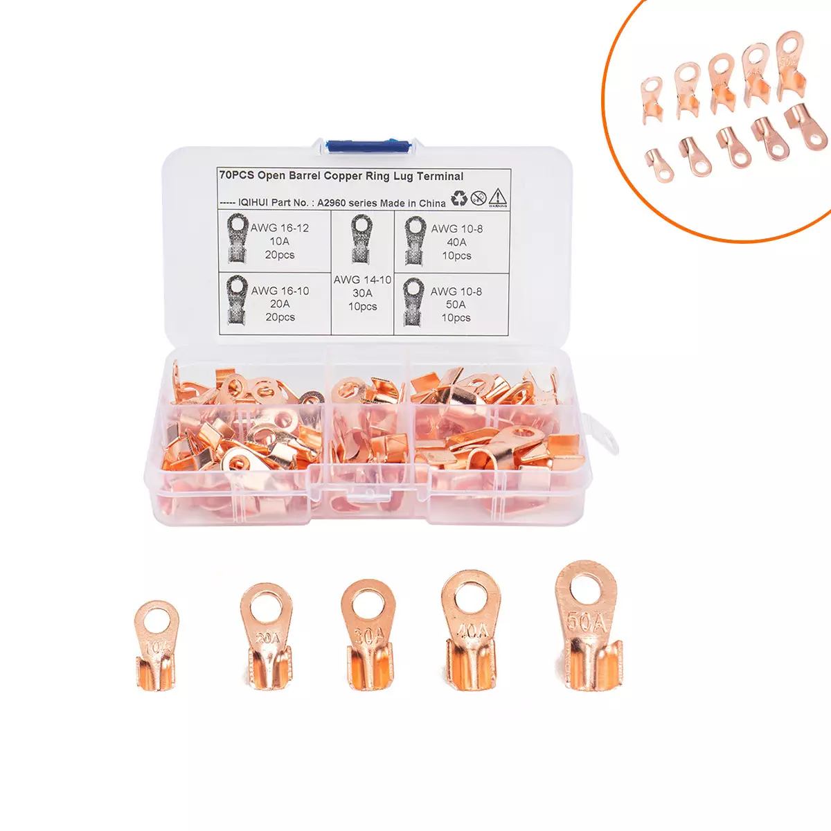 70 boxes of foreign trade -Copper cold pressure wiring terminal opening Copper nose Copper thread-cable terminal