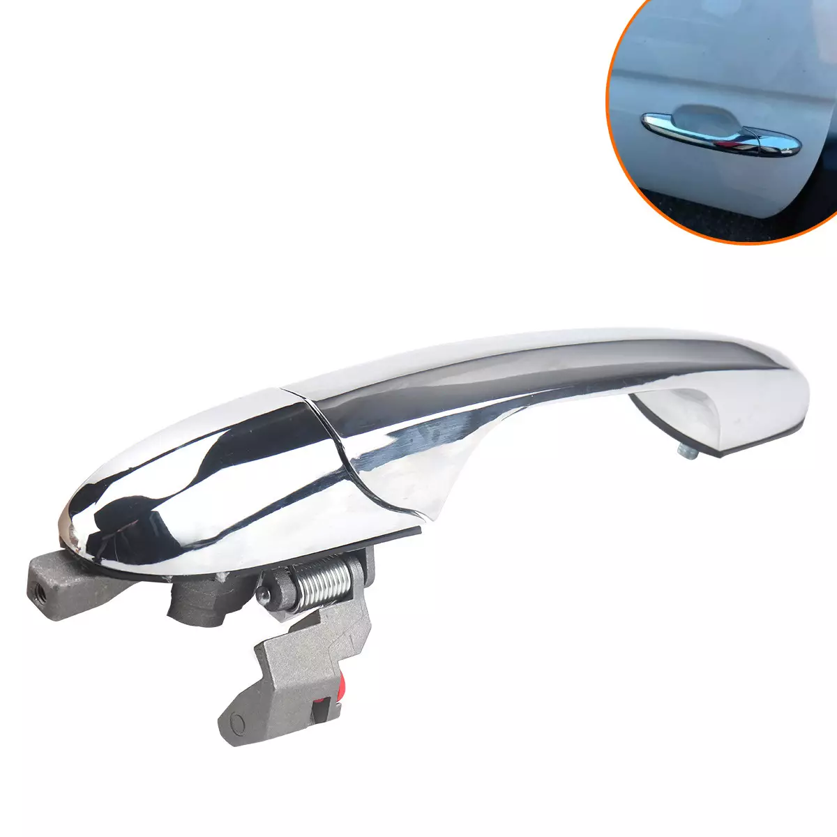 735592026 car door handle with a keyhole onleft side ofcar door.