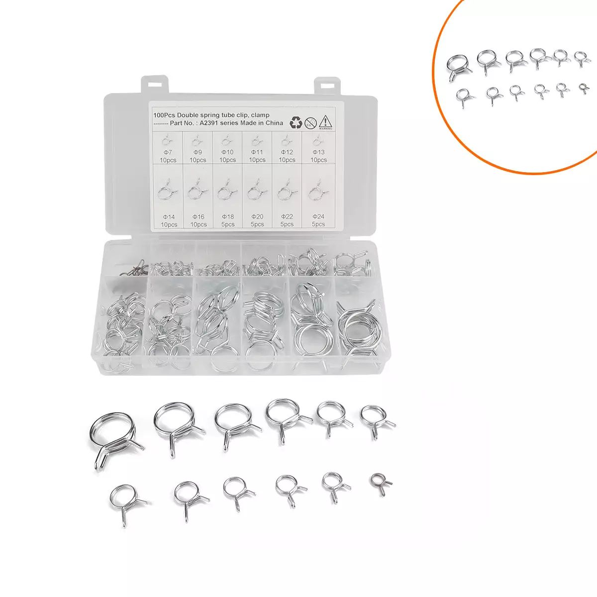 border 100 boxes φ7-φ24/dual-line spring tube clip/double-line water pipe hose hoe/fuel pipe clip