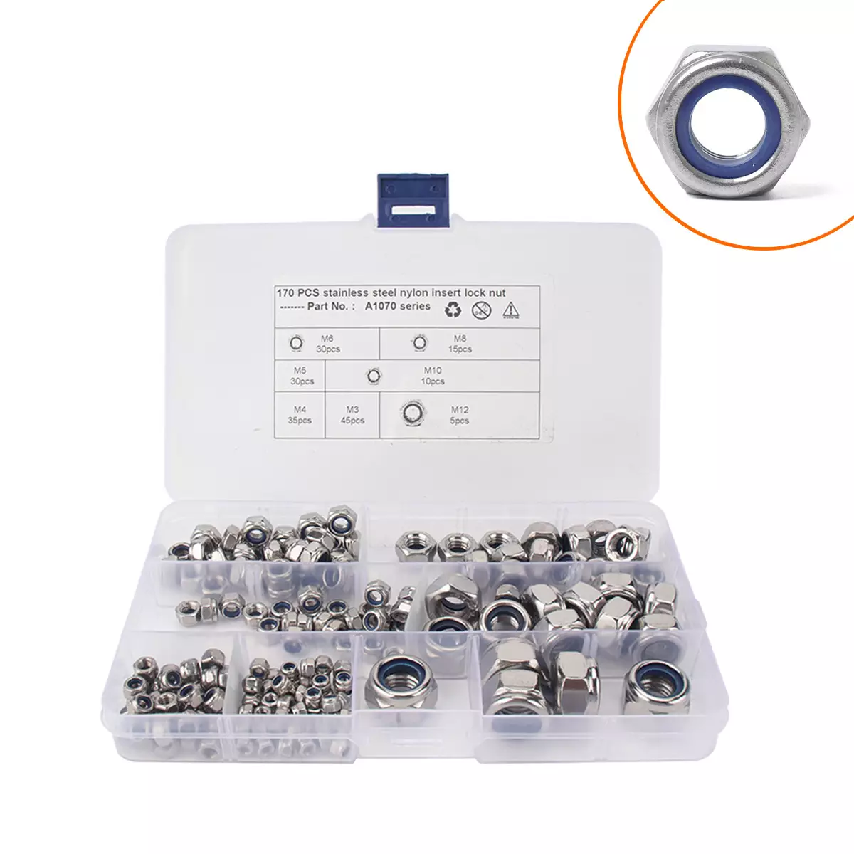 border 170 boxes -304 stainless steel flange nylon nut M3-M12 multi-specification hexagonal cushion nut