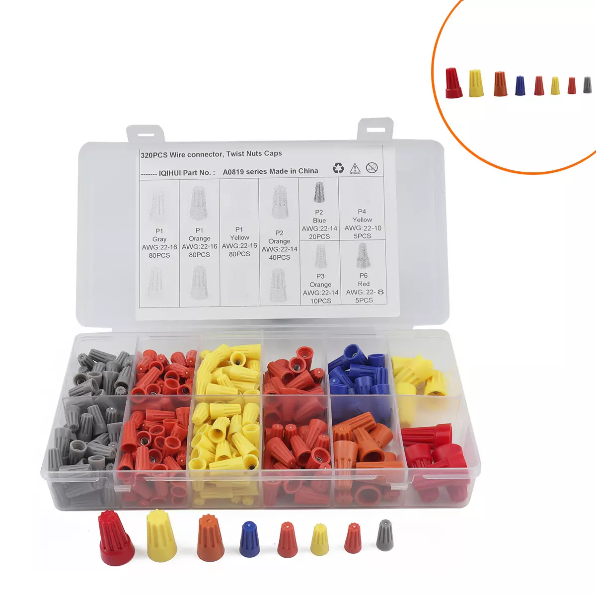 border 320PCS box -mounted puzzle cap, spiral terminal/insulating wire hat/press hat waterproof end