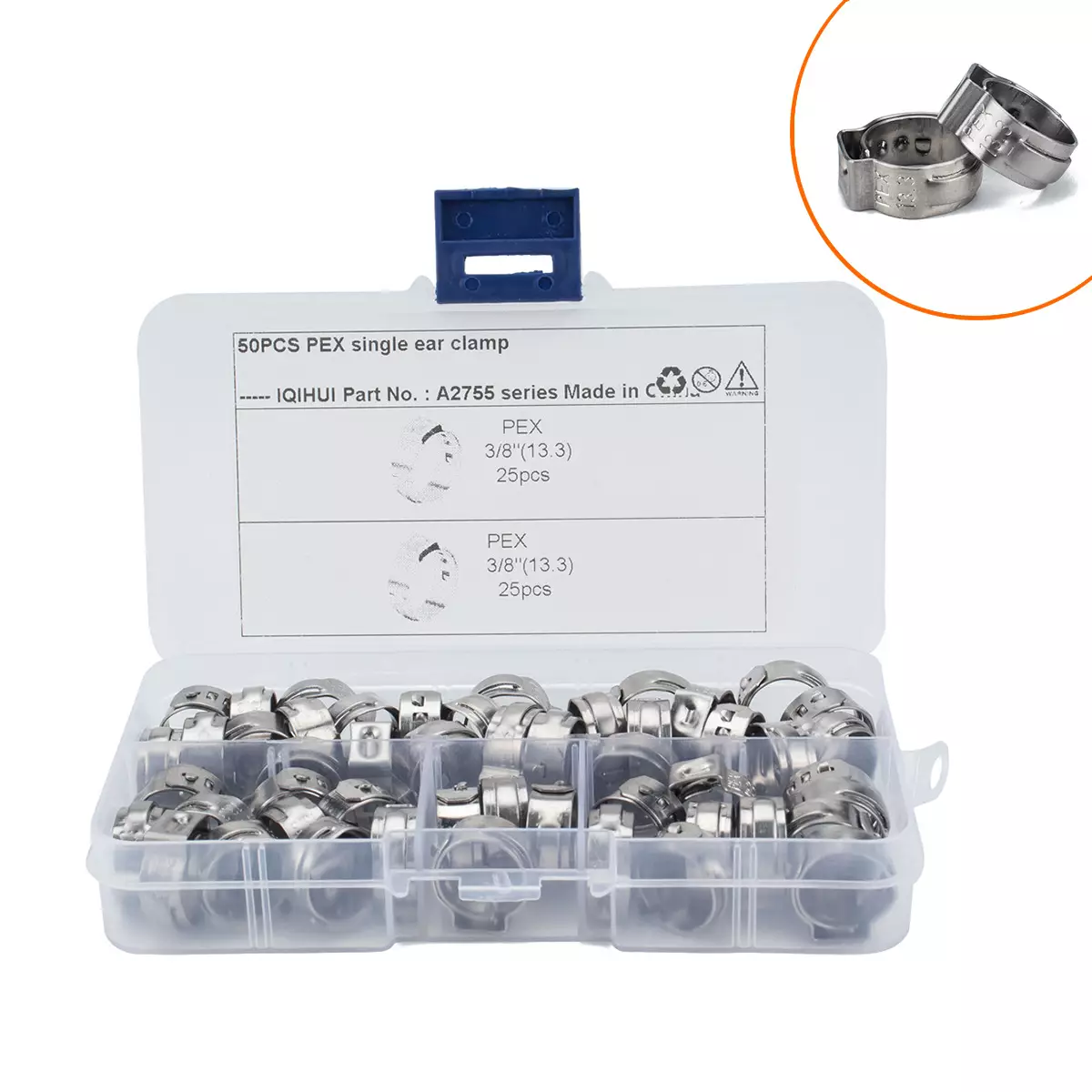 border 50 boxes-PEX stainless steel single ear card 3/8 "inches 13.3mm, 304 American oil pipe card hoop