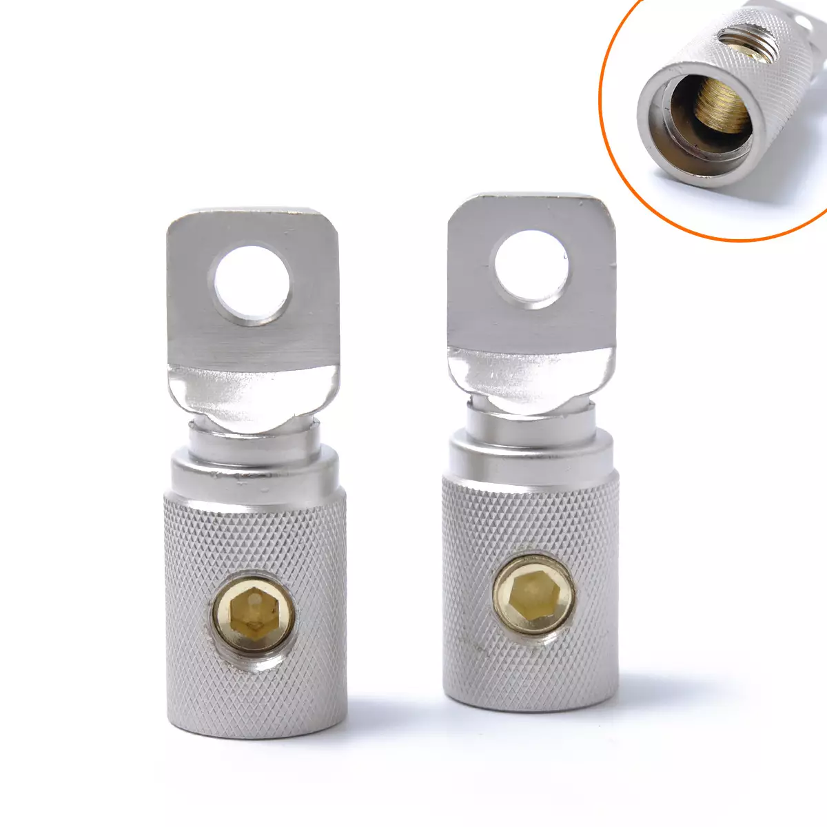border car audio modification 0GA round zinc alloy wiring terminal-sand-plated nickel screw gold plating one pair