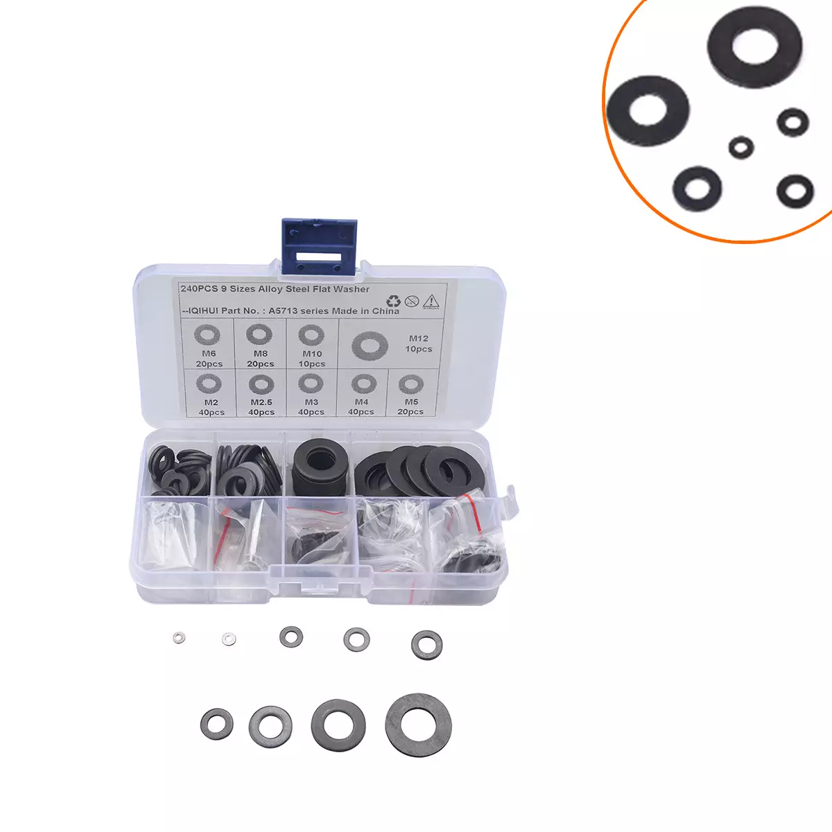 border hot -selling 240 combination boxes 9 specifications 8.8 levels of black flat pad carbon steel flat pads