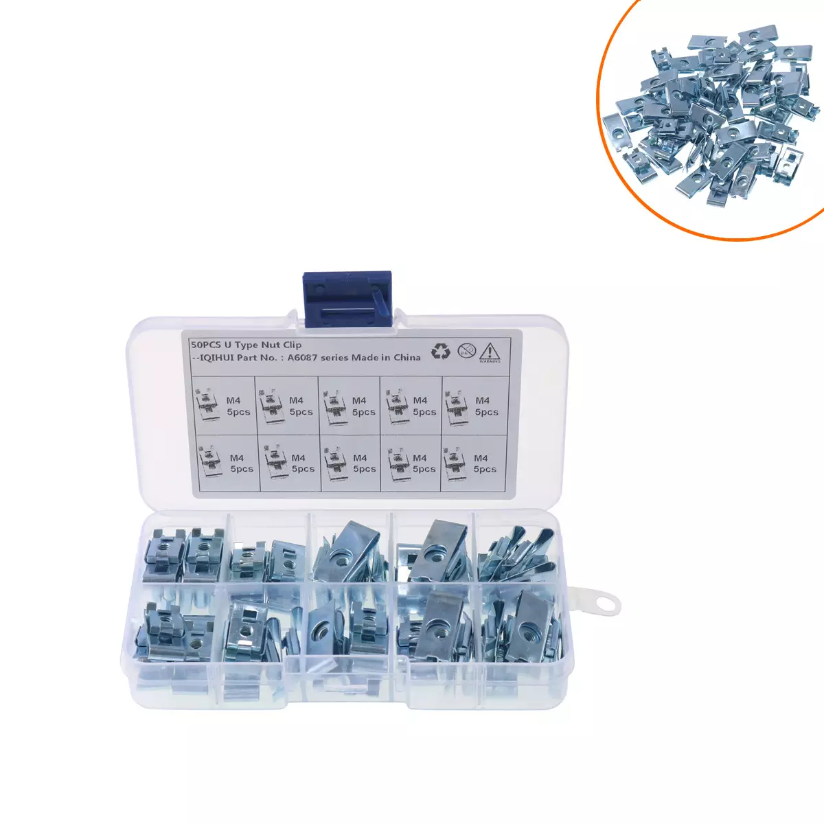 border hot-selling 10-grid M4-50 installed blue-white zinc U-shaped chip snub-style nuts for cars