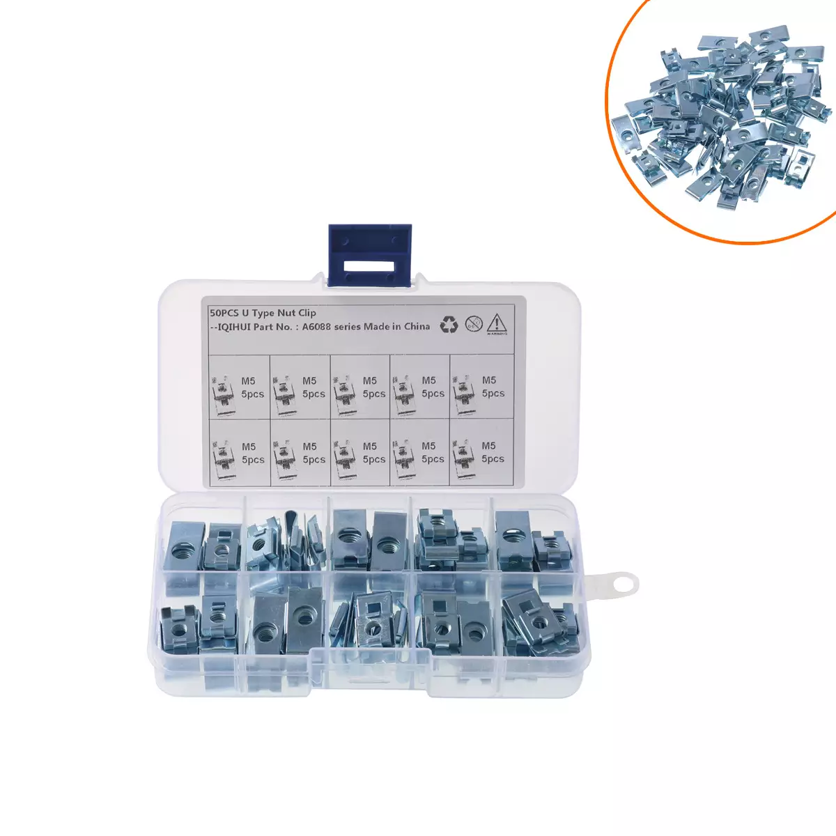 border hot-selling 10-grid M5-50 installed blue-white zinc U-shaped chip snub-style nuts for cars