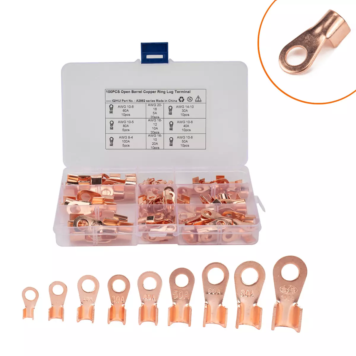 Foreign trade 100 boxes of copper cold pressure wiring terminal opening Copper nose copper line ear -connected terminal