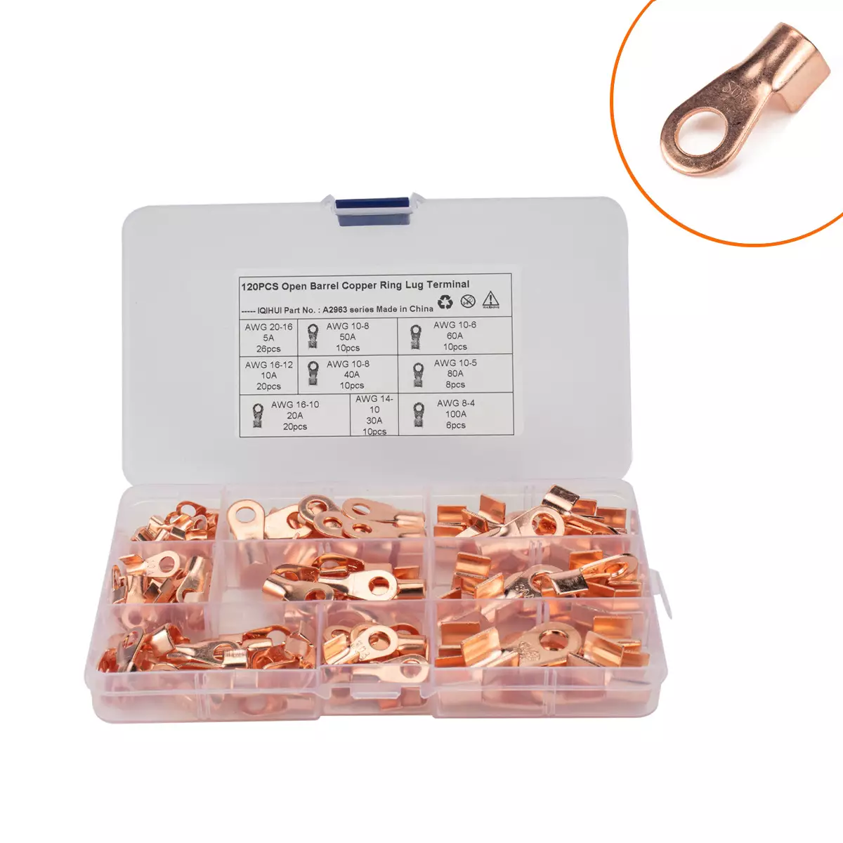 Foreign trade 120 boxes of copper cold pressure wiring terminal opening copper nose copper line ear -connected terminal