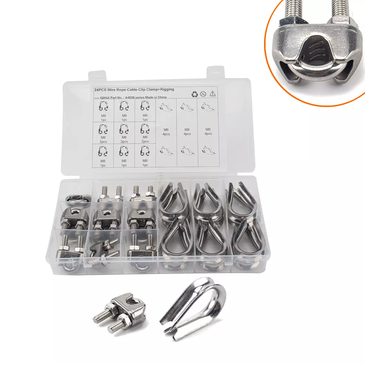 Foreign trade  24 boxes-M8 stainless steel 304 steel wire rope U-shaped fixed sandwiches with triangular ring