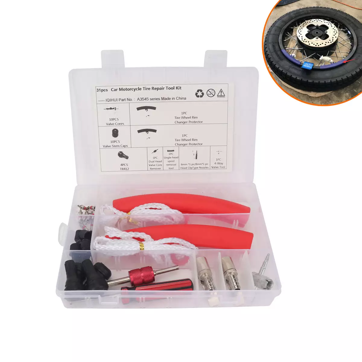 Foreign trade 31 -piece tire repair tool kits with red protective kits are for cars and motorcycles Foreign trade 31 -piece tire repair tool kits with red protective kits are for cars and motorcycles
