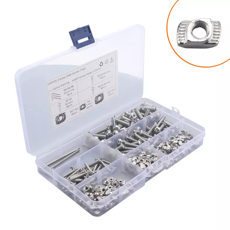 Foreign trade hot sales 240 combinations 3 specifications of T -type nut, European standard slide nuts with screws and wounds