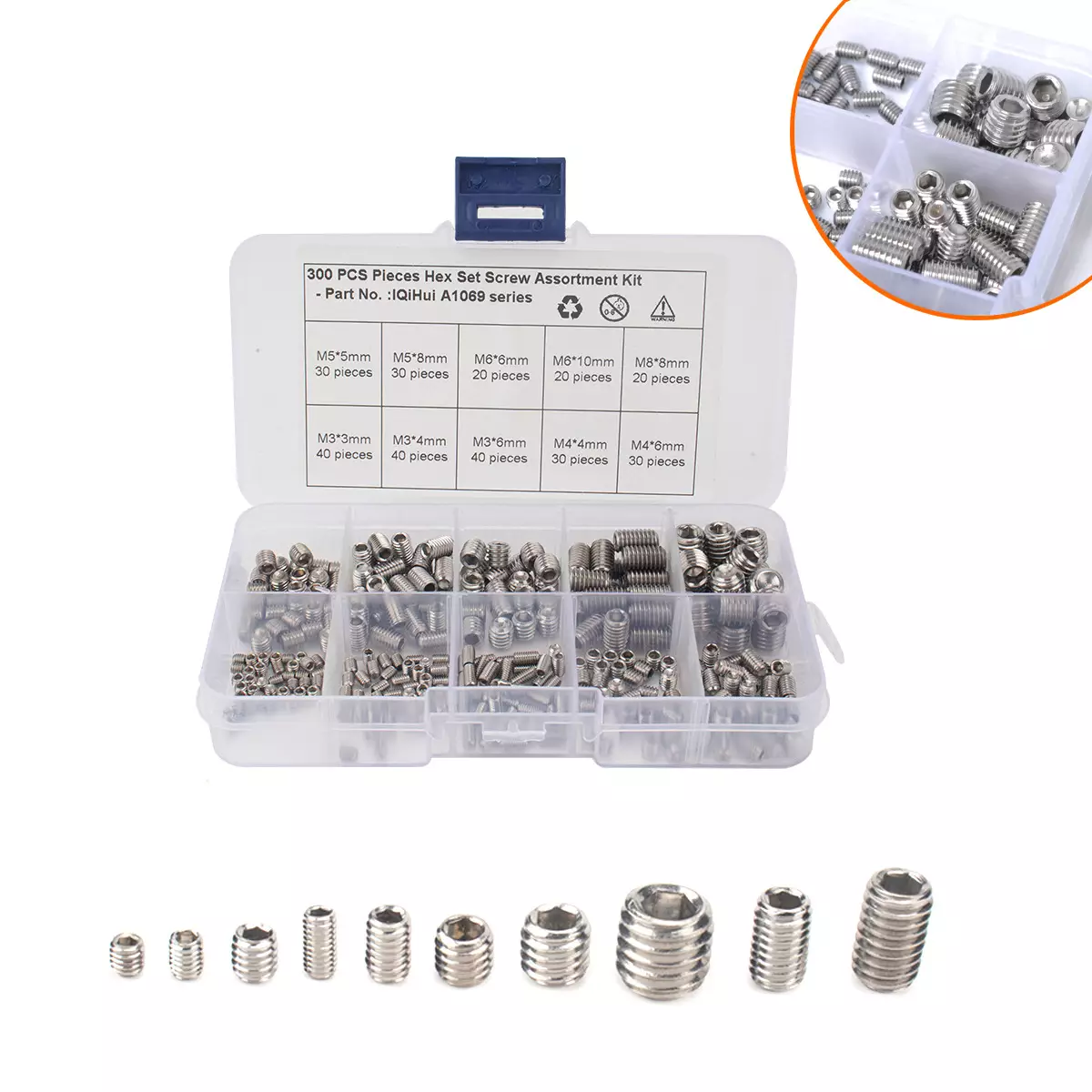 Hexagonal hexagonal 304 stainless steel machine rice screw concave end fixed screw M3M4M5M6M8 box