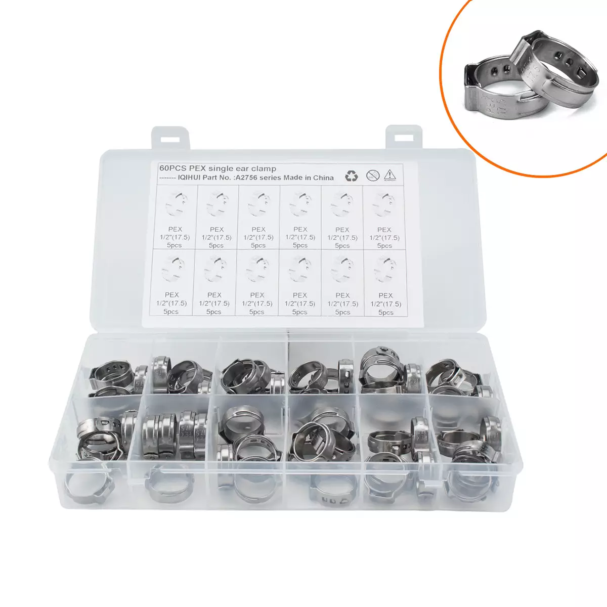 Hot Selling 60PCS Boxes-PEX Stainless Steel Single Card Hole 1/2-inch 17.5mm