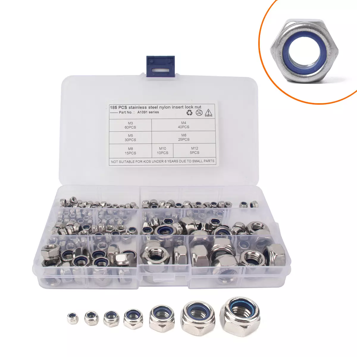 Stainless Steel Nylon Six-Horte Nide Anti-Slocked Hexagonal Steel M-M12 fine dental nut boxes