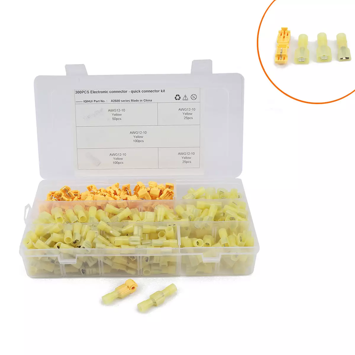 Yellow 300pcs box-heat shrinking waterproof nylon insulation wiring terminal with breaking line terminal category kit